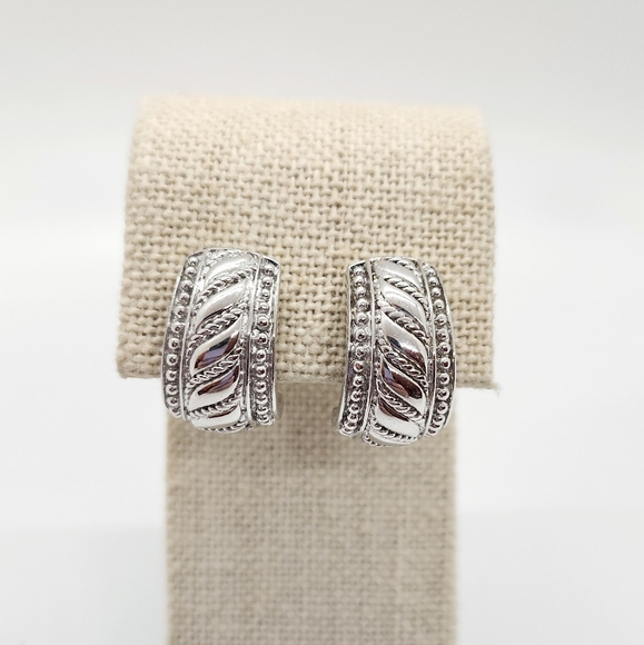 Judith Ripka Sterling Silver Earrings Chunky Wide Half Hoop Huggie Cable Classic - Picture 4 of 8